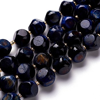 Natural Blue Tiger Eye Beads Strand, with Seed Beads, Six Sided Celestial Dice, 13.5~14x13.5~14x13.5~14mm, Hole: 0.5mm, about 13pcs/strand, 8.17''(20.75cm)