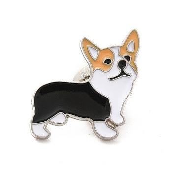 Dog Enamel Pin with Brass Butterfly Clutches, Alloy Badge for Backpack Clothing, Corgi, 23.5x24x10mm, Pin: 1.1mm