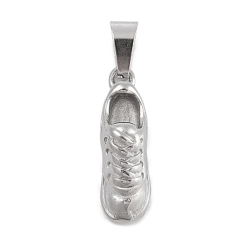 Anti-Tarnish 304 Stainless Steel Pendants, Shoes Charm, Stainless Steel Color, 23x7x7mm, Hole: 3x7.5mm