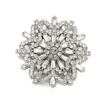 Rotatable Snowflake Alloy Rhinestone Brooches for Backpack Clothes, Platinum, 32x36mm