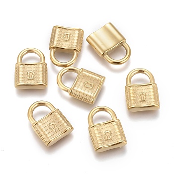 Ion Plating(IP) 304 Stainless Steel Pendants, Pad Lock, Golden, 17x12.5x4mm, Hole: 5x7mm