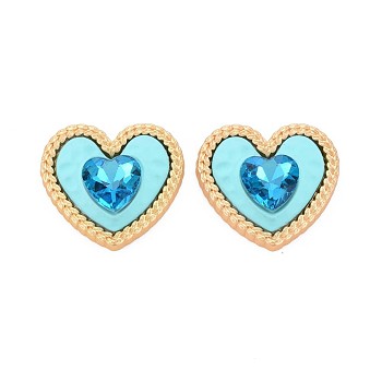 Rack Plating Spray Painted Alloy Glass Cabochons, Faceted, Cadmium Free & Lead Free, Golden, Heart, Dark Turquoise, 27x29.5x8mm
