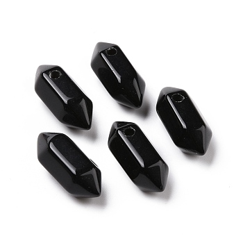 Natural Obsidian Double Terminal Pointed Pendants, Faceted Bullet Charm, 18.5~20x8~9x8~9mm, Hole: 1.5mm