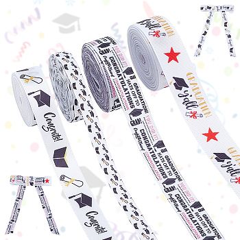 Gold Stamping Polyester Printed Ribbon, for Graduation Season, Mixed Color, 3/8~7/8 inch(10~22mm), 4.5m/style