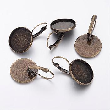 Antique Bronze Brass Leverback Earring Findings Fit for Cabochons, 20x32mm, Flat Round Tray: 18mm