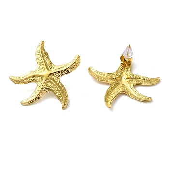 304 Stainless Steel Irregular Exaggerated Starfish Stud Earrings, Golden, 35x34.5mm