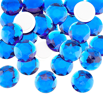 30Pcs Extra Large Jewelry Sticker, Acrylic Rhinestone Stick-On Cabochon, with Self Adhesive, Half Round/Dome, Faceted, Sapphire, 40x7mm