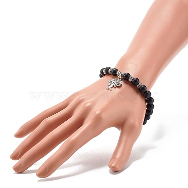 Matte Round Synthetic Black Stone Beaded Bracelet(BJEW-JB06963)-5
