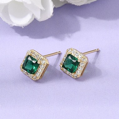 Brass Micro Pave Cubic Zirconia Stud Earrings(EJEW-G471-06G)-3