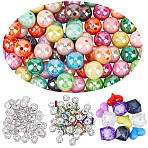 DIY Beads Kits, include 136Pcs 17 Colors Opaque Acrylic Round Beads, 4Pcs 4 Colors Opaque Acrylic Heart Beads, 6Pcs 3 Colors Faceted Cube Acrylic Beads, 110Pcs 7 Colors Rhinestone Spacer Beads, Mixed Color, 16x15mm, Hole: 2.8mm(DIY-PA0001-59)