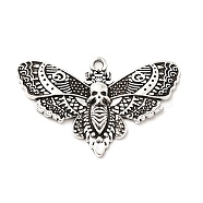 Alloy Pendant, Skull & Moth, Antique Silver, 27x43x3mm, Hole: 2.3mm(X-FIND-C014-03AS)