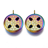 Rack Plating Alloy Diffuser Locket Pendants, with Magnetic, Cadmium Free & Nickel Free & Lead Free, Flat Round with Trinity Knot, Rainbow Color, 36x30x11mm, Hole: 4mm, Inner Diameter: 22mm(PALLOY-S119-110)