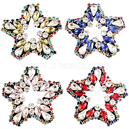 4Pcs 4 Colors Star Rhinestone Appliques, Sew on Ornament Accessories, Mixed Color, 48x52x6mm, 1pc/color(FIND-GF0004-97)