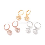 Brass Micro Pave Cubic Zirconia Dangle Hoop Earrings , Heart, Clear, Mixed Color, 23mm, Pin: 0.9mm(EJEW-F233-04)