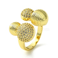 Brass Micro Pave Cubic Zirconia Open Cuff Rings, Flat Round, Real 16K Gold Plated, US Size 7 1/4(17.5mm)(RJEW-K256-43G)