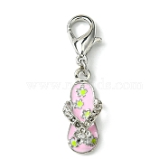 Alloy Enamel Slipper Pendant Decorations, with Alloy Lobster Claw Clasps, Pink, 41.5mm(HJEW-JM01752-02)