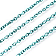 Electrophoresis 304 Stainless Steel Cable Chains, Unwelded, with Spool, Light Sea Green, 2.9x2.1x0.4mm, about 32.8 Feet(10m)/roll(CHS-I003-K04)