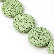 Natural Lava Rock Beads Strands, Dyed, Flat Round, Dark Sea Green, 21x6mm, Hole: 1mm(G-I034-01)