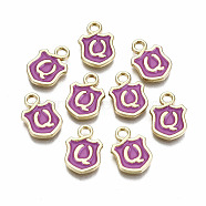 Alloy Enamel Charms, Cadmium Free & Lead Free, Shield with Initial Letters, Light Gold, Letter.Q, 14x10x2mm, Hole: 2mm(ENAM-T012-03Q-RS)