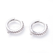 Brass Micro Pave Cubic Zirconia Huggie Hoop Earring Findings, with Horizontal Loops, Ring, Clear, Platinum, 15.5x14.5x2mm, Hole: 1mm, pin: 0.9mm(ZIRC-G156-07P)