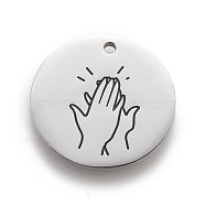 316 Surgical Stainless Steel Pendants, ASL Pendants, Flat Round with Gesture Language, Stainless Steel Color, High Five, 25x2mm, Hole: 2mm(STAS-F257-07P)