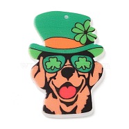 Saint Patrick's Day Acrylic Pendant, Clover, Dog, 40x27.5x2mm, Hole: 1.4mm(FIND-C041-02B)