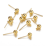 Brass Ball Post Ear Studs, with Loop & 304 Stainless Steel Pins, Golden, 15.2~15.7x5mm, Hole: 1mm, Pin: 0.7mm(EC254-G)