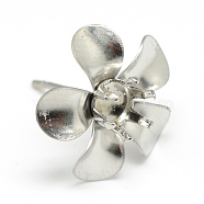 304 Stainless Steel Stud Earring Settings, Flower, Stainless Steel Color, Tray: 4mm, 15x14.5mm, pin: 0.8mm(X-STAS-T008-148)