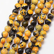 Natural Fire Crackle Agate Bead Strands, Round, Grade A, Faceted, Dyed & Heated, Goldenrod, 8mm, Hole: 1mm, about 47pcs/strand, 15 inch(X-G-K166-06F-8mm-10)