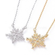 304 Stainless Steel Pendant Necklaces, with Cubic Zirconia, Cable Chains and Lobster Claw Clasps, Christmas Snowflake, Clear, Golden & Stainless Steel Color, 18.1 inch(46cm), 1.5mm(NJEW-F271-09)