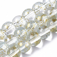 Transparent Spray Painted Glass Bead Strands, with Golden Foil, Round, Clear, 6~7mm, Hole: 1.2~1.5mm, about 65~67pcs/Strand, 14.76 inch~15.12 inch(37.5~38.4cm)(GLAA-N035-03B-B09)