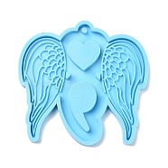 Valentine's Day Theme DIY Pendant Silicone Molds, Resin Casting Molds, For UV Resin, Epoxy Resin Jewelry Making, Wing, Deep Sky Blue, 71x73x6mm, Hole: 3mm(X-DIY-C009-03H)