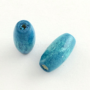 Dyed Natural Wood Beads, Egg Shaped Rugby Wood Beads, Oval/Oblong, Lead Free, Teal, 15x7~8mm, Hole: 3mm, about 3800pcs/1000g(WOOD-Q003-15x7mm-05-LF)