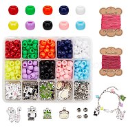 DIY Children's Day Gift Bracelets Making Kits, include Resin Large Hole Beads, Alloy Spacer Beads, Alloy Enamel Pendant, Elastic Cord, Nylon Thread, Mixed Color, 8x5~6mm, Hole: 4mm, 10 colors, 35pcs/color, 350pcs/box(DIY-PH0028-26)
