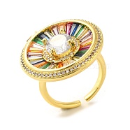Brass Micro Pave Cubic Zirconia Glass
 Rings, Flat Round, Real 18K Gold Plated, Inner Diameter: 17mm(RJEW-R145-01G)