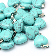 Heart Dyed Synthetic Turquoise Pendants, with Platinum Plated Brass Findings, 17~19x15~16x5~8mm, Hole: 2x7mm(X-G-Q371-09)