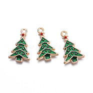 Christmas Alloy Enamel Pendants, Cadmium Free & Lead Free, Light Gold, Christmas Tree, Green, 22.5x13.5x2.5mm, Hole: 1.8mm(ENAM-Q442-65)
