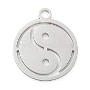 304 Stainless Steel Pendants, Laser Cut, Stainless Steel Color, Flat Round Charm, Yin-yang, 24.5x21x1mm, Hole: 3mm(STAS-B056-26P-07)