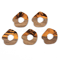 Resin & Walnut Wood Pendants, Orange, 38x38x3mm, Hole: 2mm(RESI-S389-050A-A01)