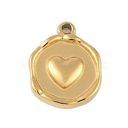 Ion Plating(IP) 304 Stainless Steel Pendants, Flat Round with Heart Charm, Real 18K Gold Plated, 15.5x12x3mm, Hole: 1.6mm(STAS-U019-19G)