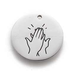 316 Surgical Stainless Steel Pendants, ASL Pendants, Flat Round with Gesture Language, Stainless Steel Color, High Five, 25x2mm, Hole: 2mm(STAS-F257-07P)
