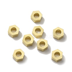 Brass Beads, Lead Free & Cadmium Free, Hexagon, Real 24K Gold Plated, 6x6.5x2.5mm, Hole: 3mm(KK-O143-41G)