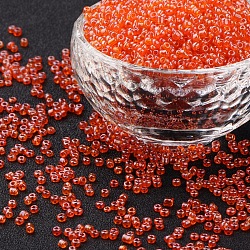 (Repacking Service Available) Glass Seed Beads, Trans. Colours Lustered, Round, Dark OranGoe, 12/0, 2mm, Hole: 1mm, about 12G/bag(SEED-C015-2mm-109B)