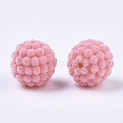 Flocky Acrylic Beads, Berry Beads, Waxberry, Pink, 14mm, Hole: 1.5mm(X-OACR-S134-002Q)