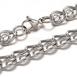 304 Stainless Steel Twisted Chain Necklaces, with Lobster Clasps, Faceted, Stainless Steel Color, 19.68 inch(50cm), 9mm(NJEW-L403-02P)