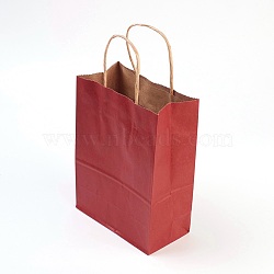 Pure Color Kraft Paper Bags, with Handles, Gift Bags, Shopping Bags, Rectangle, FireBrick, 21x15x8cm(AJEW-G019-09A)