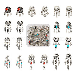 20Pcs 10 Styles Tibetan Style Alloy European Dangle Charms, Large Hole Pendants, with Synthetic Turquoise Beads, Heart & Moon & Paw Print, Mixed Shapes, Antique Silver, 18~30x10.5~12x7~12mm, Hole: 4.4~4.7mm, 2pcs/style(FIND-KS0001-30)