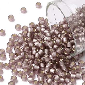 TOHO Round Seed Beads, Japanese Seed Beads, (26F) Silver Lined Frost Light Amethyst, 8/0, 3mm, Hole: 1mm, about 220pcs/10g