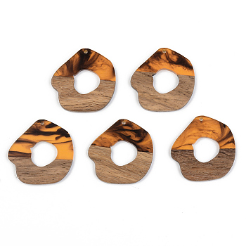 Resin & Walnut Wood Pendants, Orange, 38x38x3mm, Hole: 2mm
