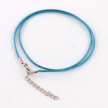 Waxed Cotton Cord Necklace Making, with Alloy Lobster Claw Clasps and Iron End Chains, Platinum, Dark Turquoise, 17.3 inch